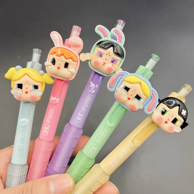 Cute Doll Head Retractable Gel Pen – Kawaii Character Figure Click Pen with 0.5mm Black Ink, High-End Aesthetic Stationery for Students, Girls & Journaling